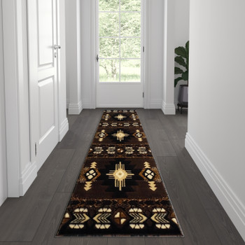 Flash Furniture Mohave Collection 2' x 7' Chocolate Traditional Southwestern Style Area Rug Olefin Fibers w/ Jute Backing, Model# ACD-RG209-27-CO-GG