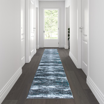 Flash Furniture Marian Collection 2' x 11' Distressed Turquoise Olefin Area Rug w/ Jute Backing for Entryway, Living Room, Bedroom, Model# OKR-RG1102-211-TQ-GG