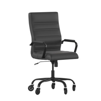 Flash Furniture Whitney High Back Black LeatherSoft Executive Swivel Office Chair w/ Black Frame, Arms, & Transparent Roller Wheels, Model# GO-2286H-BK-BK-RLB-GG