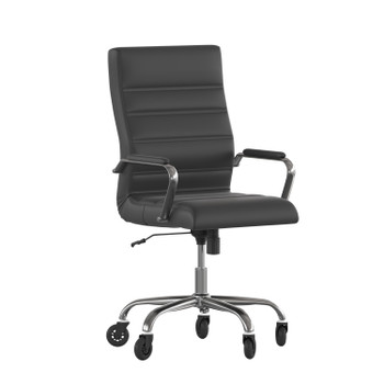 Flash Furniture Whitney High Back Black LeatherSoft Executive Swivel Office Chair w/ Chrome Frame, Arms, & Transparent Roller Wheels, Model# GO-2286H-BK-RLB-GG