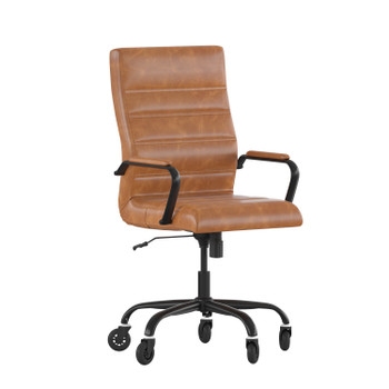Flash Furniture Whitney High Back Brown LeatherSoft Executive Swivel Office Chair w/ Black Frame, Arms, & Transparent Roller Wheels, Model# GO-2286H-BR-BK-RLB-GG