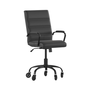 Flash Furniture Camilia Mid-Back Black LeatherSoft Executive Swivel Office Chair w/ Black Frame, Arms, & Transparent Roller Wheels, Model# GO-2286M-BK-BK-RLB-GG