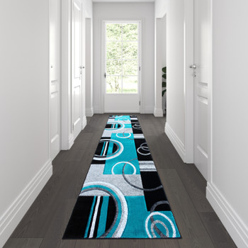 Flash Furniture Audra Collection 3' x 10' Turquoise Abstract Area Rug, Model# KP-RG953-310-TQ-GG
