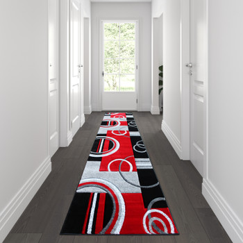 Flash Furniture Audra Collection 3' x 10' Red Abstract Area Rug, Model# KP-RG953-310-RD-GG