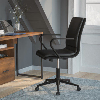 Flash Furniture James Mid-Back Designer Executive LeatherSoft Office Chair w/ Black Base & Arms, Black, Model# GO-21111B-BK-BK-GG