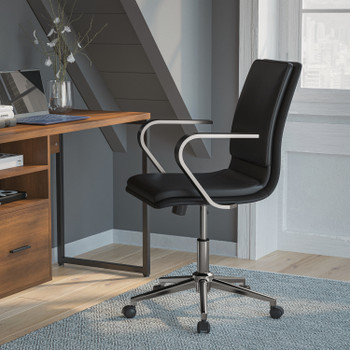 Flash Furniture James Mid-Back Designer Executive LeatherSoft Office Chair w/ Brushed Chrome Base & Arms, Black, Model# GO-21111B-BK-CHR-GG