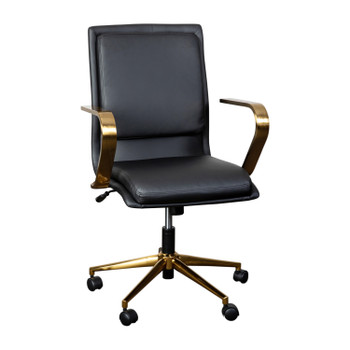 Flash Furniture James Mid-Back Designer Executive LeatherSoft Office Chair w/ Brushed Gold Base & Arms, Black, Model# GO-21111B-BK-GLD-GG