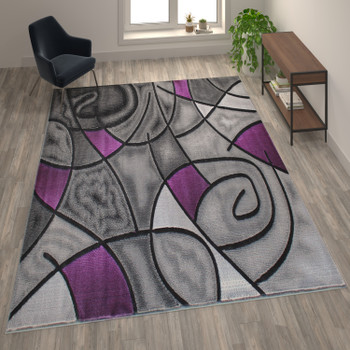 Flash Furniture Jubilee Collection 8' x 10' Purple Abstract Area Rug Olefin Rug w/ Jute Backing Living Room, Bedroom, & Family Room, Model# ACD-RGTRZ860-810-PU-GG