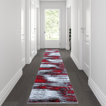 Flash Furniture Rylan Collection 2' x 10' Red Abstract Area Rug Olefin Rug w/ Jute Backing for Hallway, Entryway, Bedroom, Living Room, Model# ACD-RGTRZ863-210-RD-GG