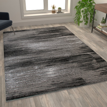 Flash Furniture Rylan Collection 8' x 10' Gray Scraped Design Area Rug Olefin Rug w/ Jute Backing Living Room, Bedroom, Entryway, Model# ACD-RGTRZ863-810-GY-GG