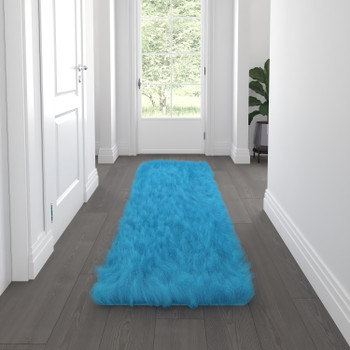 Flash Furniture Chalet Collection 2' x 7' Turquoise Faux Fur Area Rug w/ Polyester Backing for Living Room, Bedroom, Playroom, Model# YTG-RG1113-27-TQ-GG