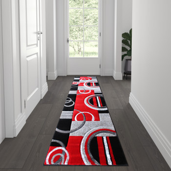 Flash Furniture Audra Collection 2' x 7' Red Geometric Abstract Area Rug, Model# KP-RG953-27-RD-GG