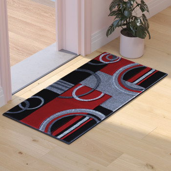Flash Furniture Audra Collection 2' x 3' Red Geometric Abstract Area Rug, Model# KP-RG953-23-RD-GG