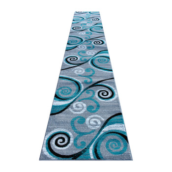 Flash Furniture Valli Collection 3' x 16' Turquoise Abstract Area Rug Olefin Rug w/ Jute Backing Hallway, Entryway, Bedroom, Living Room, Model# OKR-RG1100-316-TQ-GG