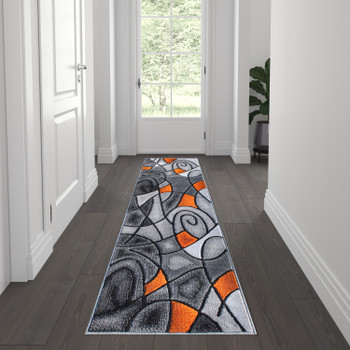 Flash Furniture Jubilee Collection 2' x 7' Orange Abstract Area Rug Olefin Rug w/ Jute Backing for Hallway, Entryway, Bedroom, Living Room, Model# ACD-RGTRZ860-27-OR-GG