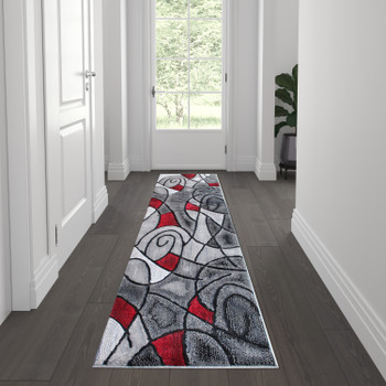 Flash Furniture Jubilee Collection 2' x 7' Red Abstract Area Rug Olefin Rug w/ Jute Backing for Hallway, Entryway, Bedroom, Living Room, Model# ACD-RGTRZ860-27-RD-GG