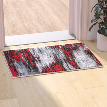 Flash Furniture Rylan Collection 2' x 3' Red Abstract Scraped Area Rug Olefin Rug w/ Jute Backing Living Room, Bedroom, & Entryway, Model# ACD-RGTRZ863-23-RD-GG