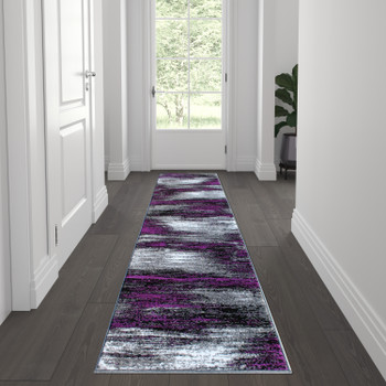 Flash Furniture Rylan Collection 2' x 7' Purple Abstract Area Rug Olefin Rug w/ Jute Backing for Hallway, Entryway, Bedroom, Living Room, Model# ACD-RGTRZ863-27-PU-GG