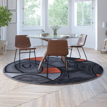 Flash Furniture Jubilee Collection 7' x 7' Round Orange Abstract Area Rug Olefin Rug w/ Jute Backing Living Room, Bedroom, Family Room, Model# ACD-TZ-860-7R-OR-GG