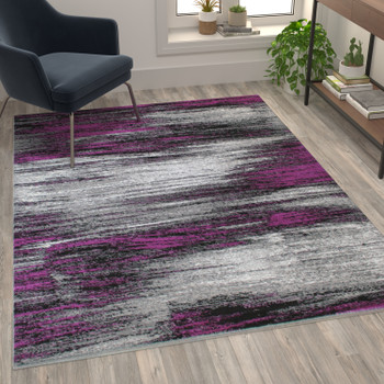 Flash Furniture Rylan Collection 5' x 7' Purple Scraped Design Area Rug Olefin Rug w/ Jute Backing Living Room, Bedroom, Entryway, Model# ACD-RGTRZ863-57-PU-GG