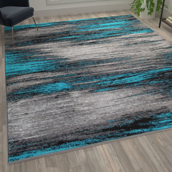 Flash Furniture Rylan Collection 6' x 9' Turquoise Abstract Area Rug-Olefin Rug w/ Jute Backing for Hallway, Entryway, Bedroom, Living Room, Model# ACD-RG1100-69-TQ-GG