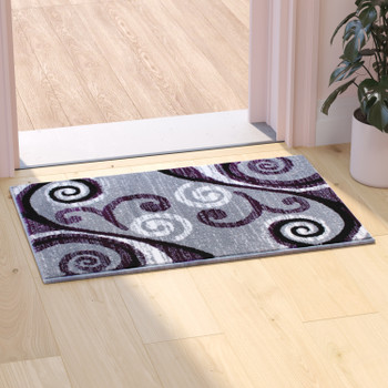 Flash Furniture Valli Collection 2' x 3' Purple Abstract Area Rug Olefin Rug w/ Jute Backing Hallway, Entryway, Bedroom, Living Room, Model# OKR-RG1100-23-PU-GG