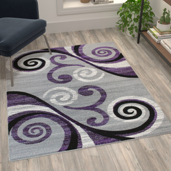 Flash Furniture Valli Collection 4' x 5' Purple Abstract Area Rug Olefin Rug w/ Jute Backing Hallway, Entryway, Bedroom, Living Room, Model# OKR-RG1100-45-PU-GG