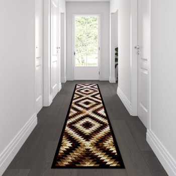 Flash Furniture Teagan Collection Southwestern 2' x 11' Brown Area Rug Olefin Rug w/ Jute Backing Entryway, Living Room, Bedroom, Model# OKR-RG1106-211-BN-GG