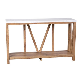 Flash Furniture Charlotte Farmhouse 2-Tier Console Accent Table Warm Oak Finish Engineered Wood Frame Marble Finish Tabletop For Entryway or Living Room, Model# ZG-034-WOAK-MARB-GG