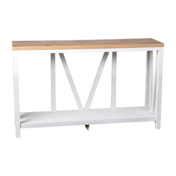 Flash Furniture Charlotte Farmhouse 2-Tier Console Accent Table Brushed White Finish Engineered Wood Frame Warm Oak Finish Tabletop For Entryway or Living Room, Model# ZG-034-WH-WOAK-GG