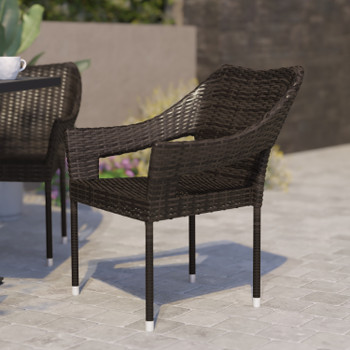 Flash Furniture Ethan Commercial Grade Stacking Patio Chair, All Weather PE Rattan Wicker Patio Dining Chair in Espresso, Model# TT-TT02-ESP-GG