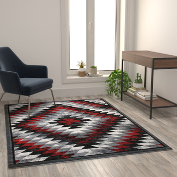 Flash Furniture Teagan Collection Southwestern 5' x 7' Red Area Rug Olefin Rug w/ Jute Backing Entryway, Living Room, Bedroom, Model# OKR-RG1106-57-RD-GG