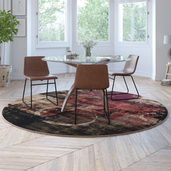 Flash Furniture Caldor Collection Abstract 8' x 8' Round Warm Beige, Green, & Red Olefin Area Rug w/ Jute Backing, Living Room, Bedroom, Model# YK-A811A-D8571-8R-GR-GG