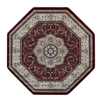 Flash Furniture Portman Collection Persian Style 4' x 4' Octagon Burgundy Area Rug Olefin Rug w/ Jute Backing Entryway, Bedroom, Living Room, Model# NR-RGB404-44-BU-GG