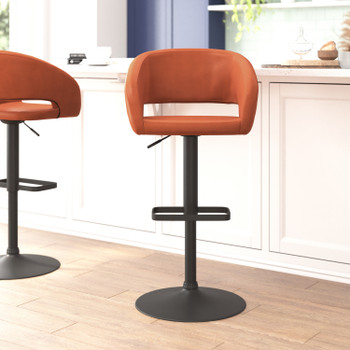 Flash Furniture Erik Contemporary Cognac Vinyl Adjustable Height Barstool w/ Rounded Mid-Back & Black Base, Model# CH-122070-BRBK-GG