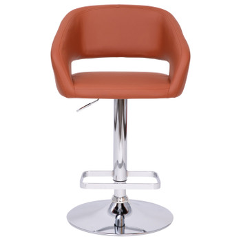 Flash Furniture Erik Contemporary Cognac Vinyl Adjustable Height Barstool w/ Rounded Mid-Back & Chrome Base, Model# CH-122070-BR-GG