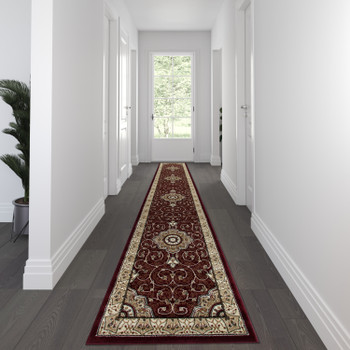 Flash Furniture Portman Collection Persian Style 3' x 15' Burgundy Area Rug Olefin Rug w/ Jute Backing Entryway, Bedroom, Living Room, Model# NR-RG2803-315-BU-GG