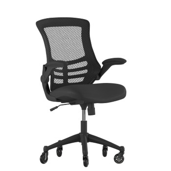 Flash Furniture Kelista Mid-Back Black Mesh Swivel Ergonomic Task Office Chair w/ Flip-Up Arms & Transparent Roller Wheels, Model# BL-X-5M-BK-RLB-GG