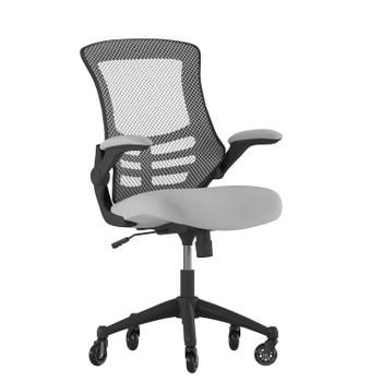 Flash Furniture Kelista Mid-Back Dark Gray Mesh Swivel Ergonomic Task Office Chair w/ Flip-Up Arms & Transparent Roller Wheels, Model# BL-X-5M-DKGY-RLB-GG