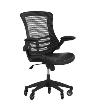 Flash Furniture Kelista Desk Chair w/ Transparent Roller Wheels | Swivel Chair w/ Kelista Mid-Back Black Mesh & LeatherSoft Seat for Home Office & Desk, Model# BL-X-5M-LEA-RLB-GG