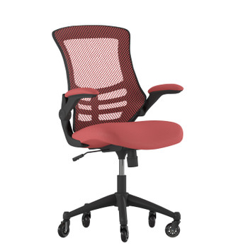 Flash Furniture Kelista Mid-Back Red Mesh Swivel Ergonomic Task Office Chair w/ Flip-Up Arms & Transparent Roller Wheels, Model# BL-X-5M-RED-RLB-GG