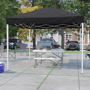 Flash Furniture Harris 10'x10' Black Outdoor Pop Up Event Slanted Leg Canopy Tent w/ Carry Bag, Model# JJ-GZ1010-BK-GG