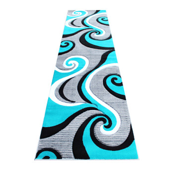 Flash Furniture Athos Collection 3' x 10' Turquoise Abstract Area Rug, Model# KP-RG952-310-TQ-GG