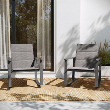 Flash Furniture Brazos Set of 2 Gray Outdoor Rocking Chairs w/ Flex Comfort Material & Black Steel Frames, Model# 2-FV-FSC-2315N-GRY-GG