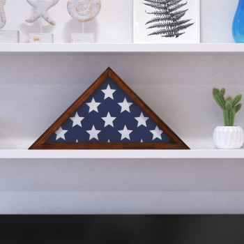 Flash Furniture Sheehan Rustic Brown Memorial Flag Display Case Solid Wood Military Flag Display Case for 9.5 x 5 American Veteran Flag, Model# HFMHD-GDIS-CRE8-602315-GG