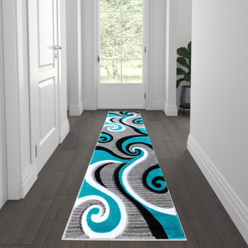 Flash Furniture Athos Collection 2' x 7' Turquoise Abstract Area Rug, Model# KP-RG952-27-TQ-GG
