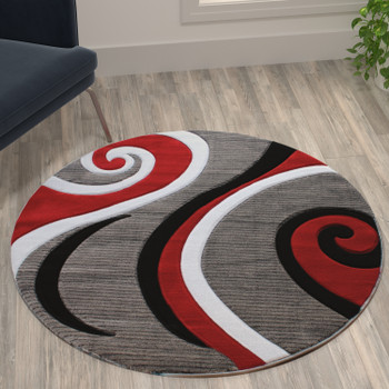 Flash Furniture Athos Collection 4' x 4' Red Abstract Area Rug, Model# KP-RG952-44-RD-GG