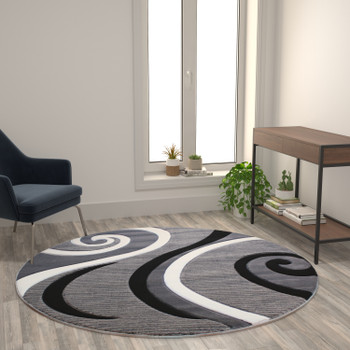 Flash Furniture Athos Collection 5' x 5' Gray Abstract Area Rug, Model# KP-RG952-55-GY-GG