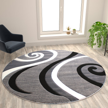Flash Furniture Athos Collection 8' x 8' Gray Abstract Area Rug, Model# KP-RG952-88-GY-GG