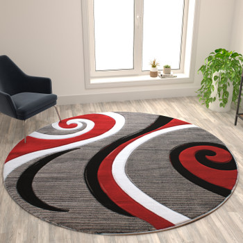 Flash Furniture Athos Collection 8' x 8' Red Abstract Area Rug, Model# KP-RG952-88-RD-GG